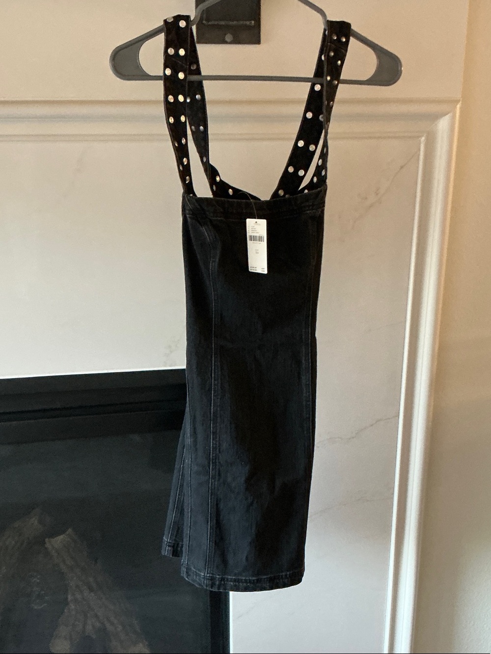 Pilcro Black Mini Pinafore Dress with White Polka Dot Straps